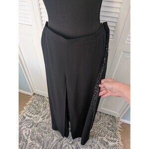 R&M RICHARDS Size 14W Black Split Sheer Skirt Overlay Flowing Dress Pants Studs